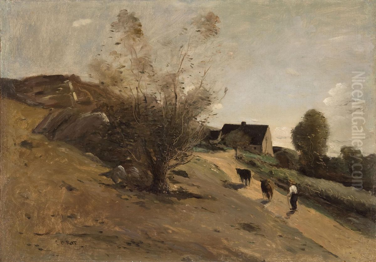 Environs of Gruyeres, Switzerland Oil Painting by Jean-Baptiste Camille Corot