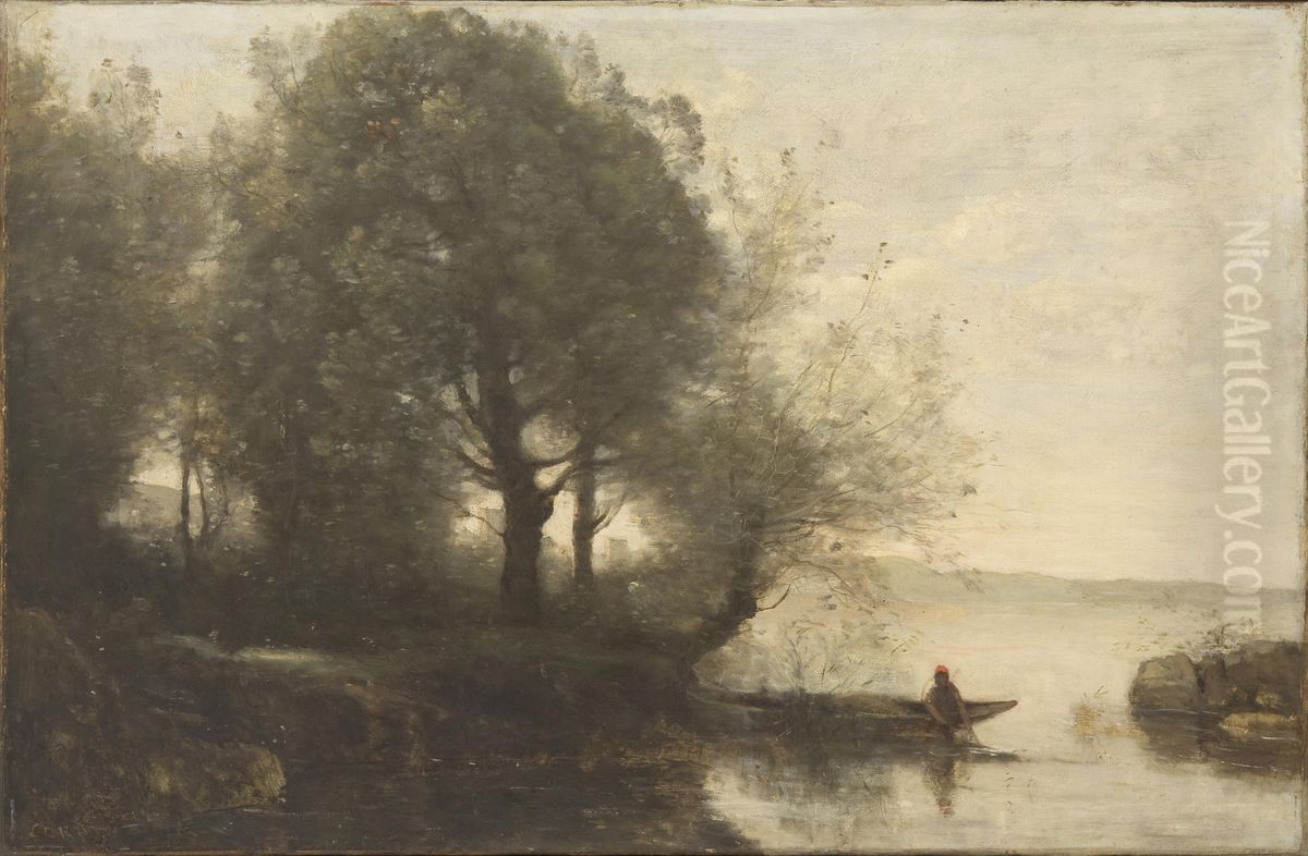 Fisherman Oil Painting by Jean-Baptiste Camille Corot