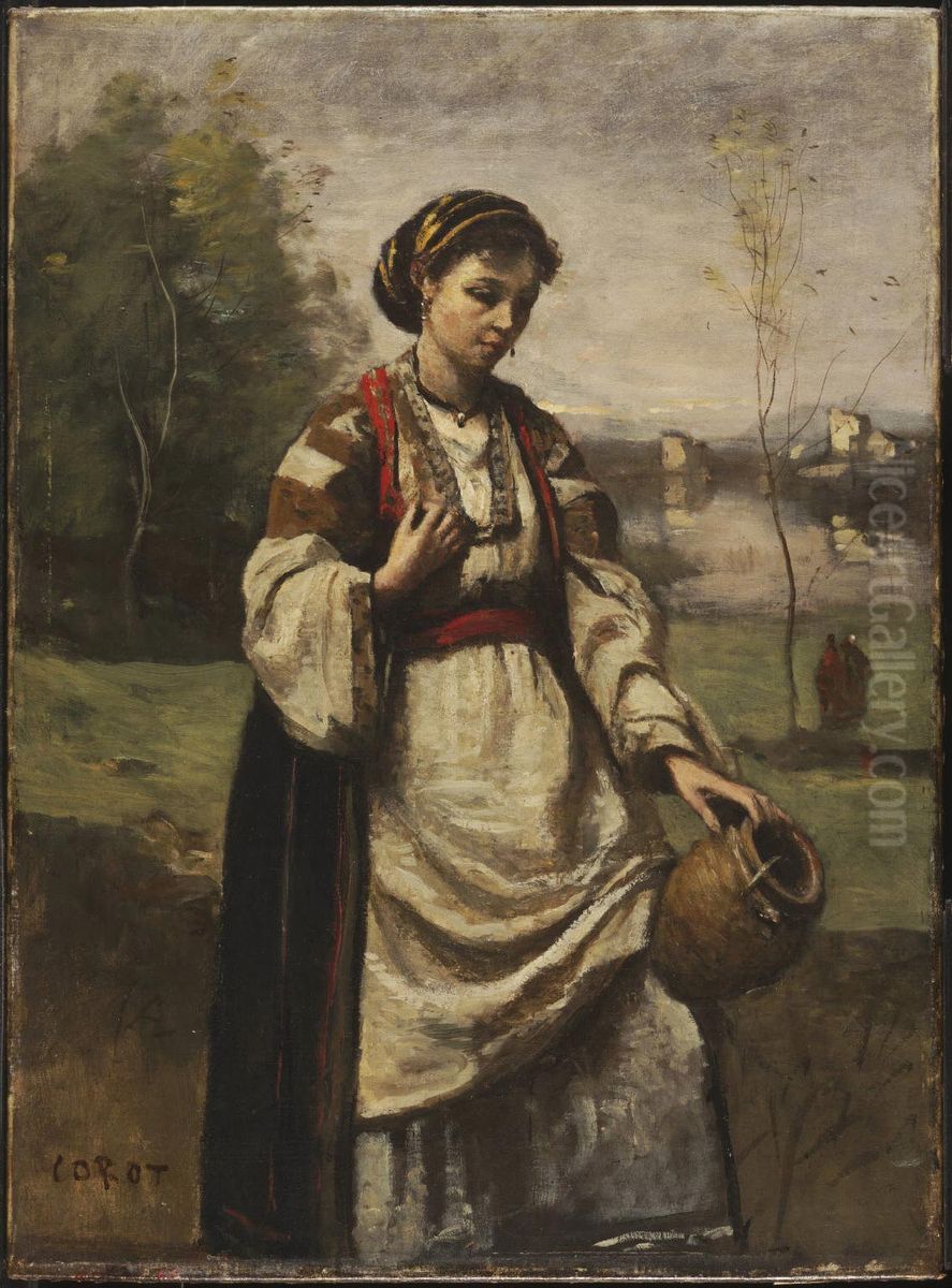 Gypsy Girl at a Fountain Oil Painting by Jean-Baptiste Camille Corot