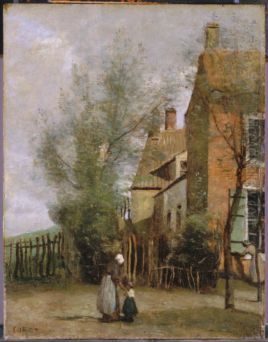 House in the Village of Saint-Martin, near Boulogne-sur-Mer Oil Painting by Jean-Baptiste Camille Corot