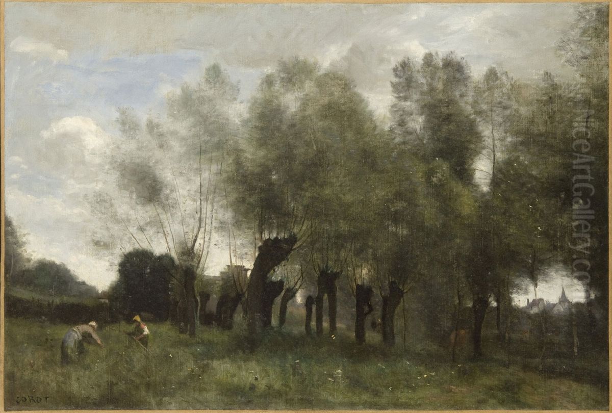 Pollard Willows Oil Painting by Jean-Baptiste Camille Corot