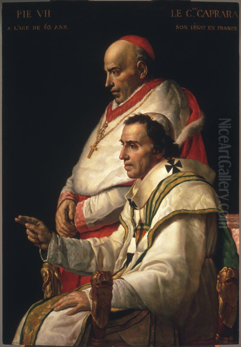 Portrait of Pope Pius VII and Cardinal Caprara Oil Painting by Jacques-Louis David
