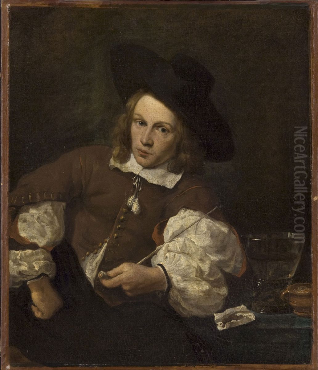 Portrait of a Young Man Seated Smoking Oil Painting by Karel Dujardin
