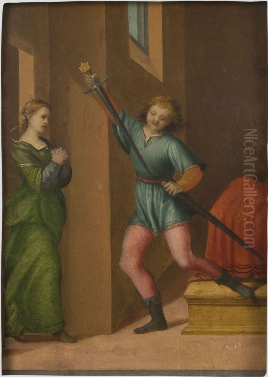 Saint Julian the Hospitaller Meeting his Wife after Killing his Parents Oil Painting by Francesco Franciabigio