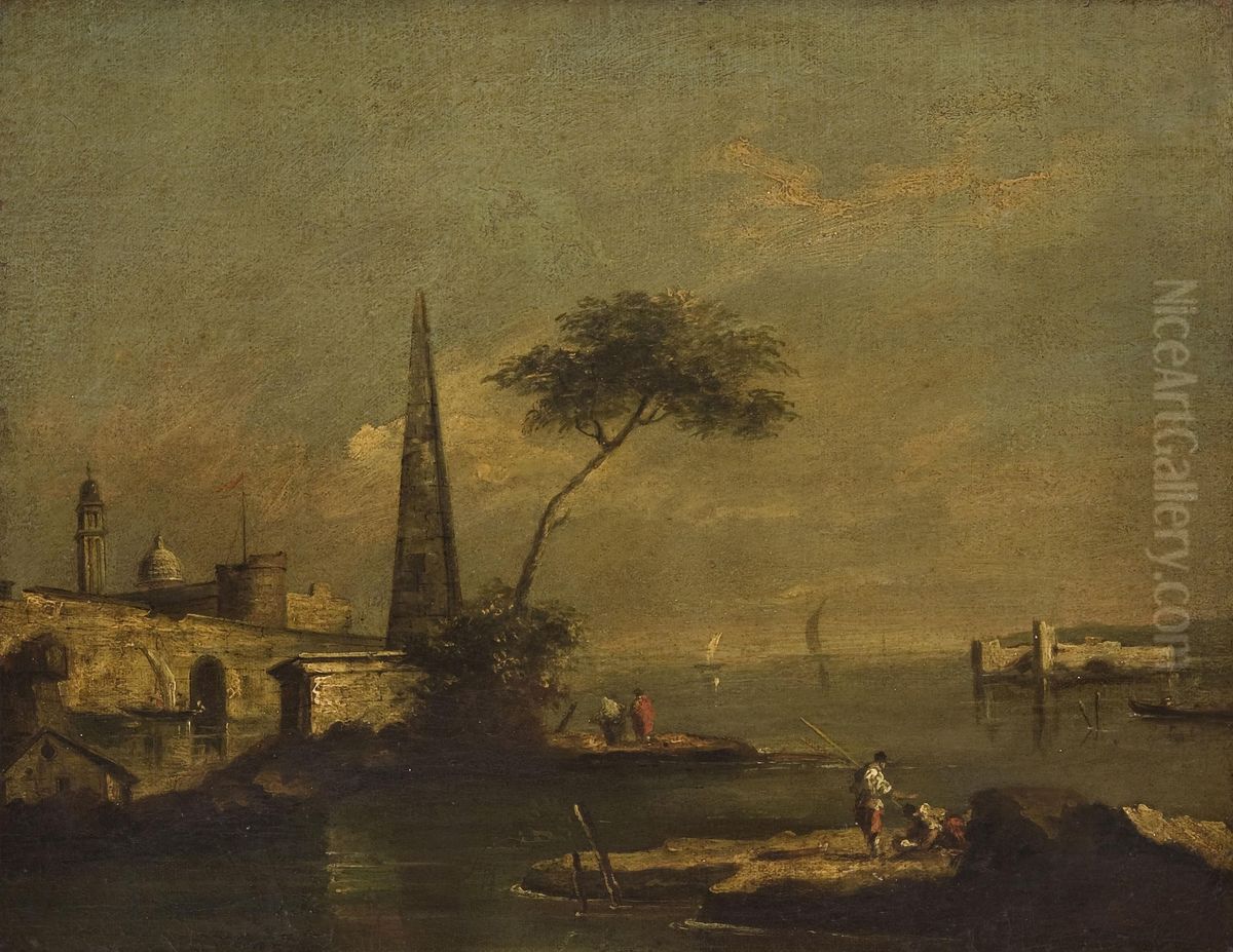 Capriccio with an Obelisk on a Lagoon Oil Painting by Francesco Guardi