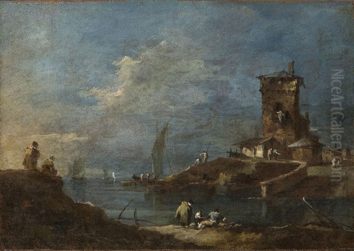 Seaport with a Castle Oil Painting by Francesco Guardi
