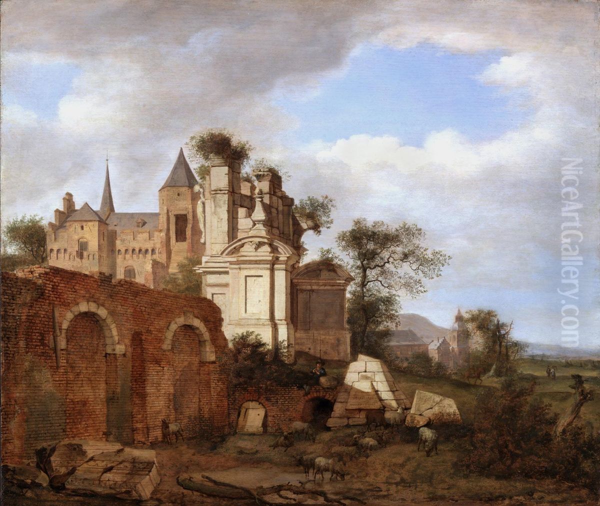 Ideal Landscape with a Romanesque Church Oil Painting by Jan Van Der Heyden