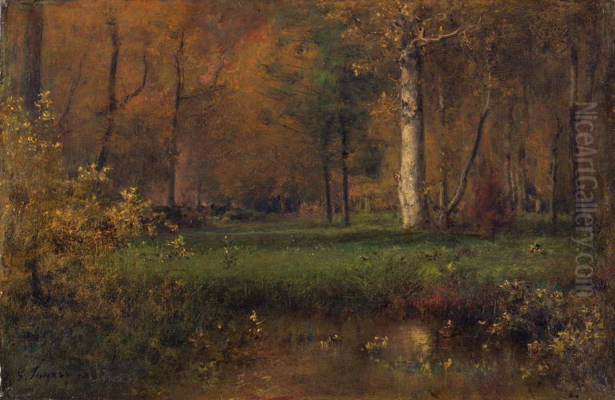 Landscape with Yellow Bush Oil Painting by George Inness
