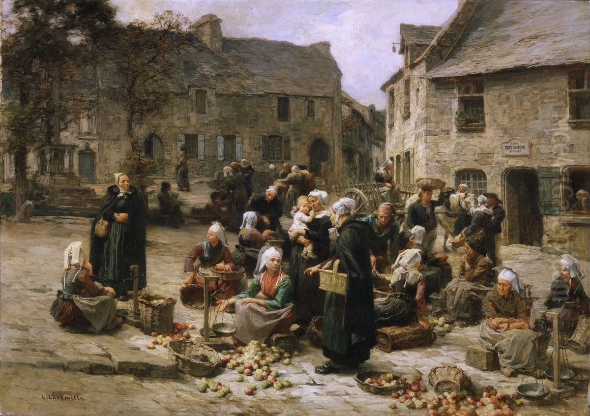 Marche aux pommes deLanderneau Oil Painting by Leon Augustin Lhermitte