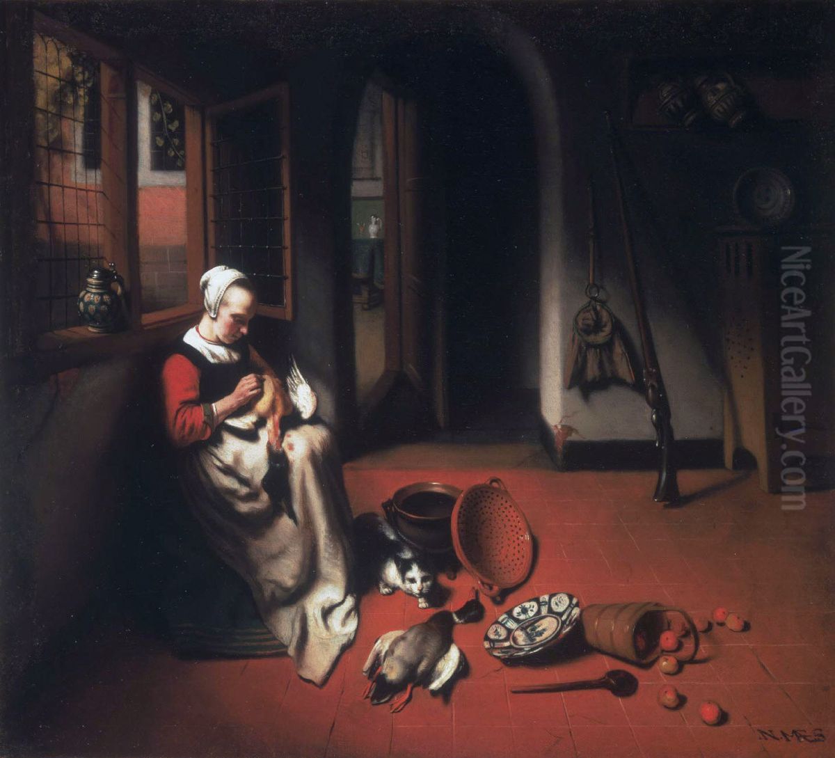 Woman Plucking a Duck Oil Painting by Nicolaes Maes