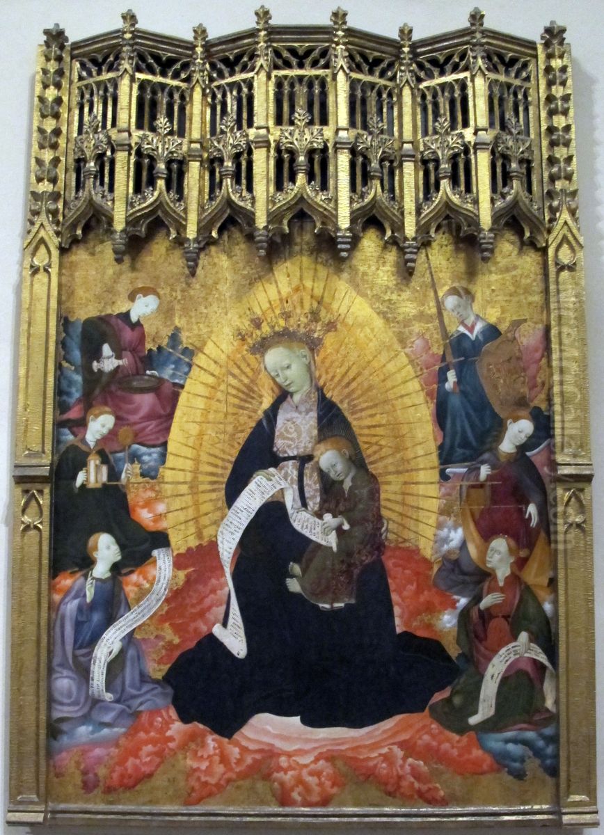 Enthroned Virgin and child with the Cardinal virtues Oil Painting by Bernat Martorell