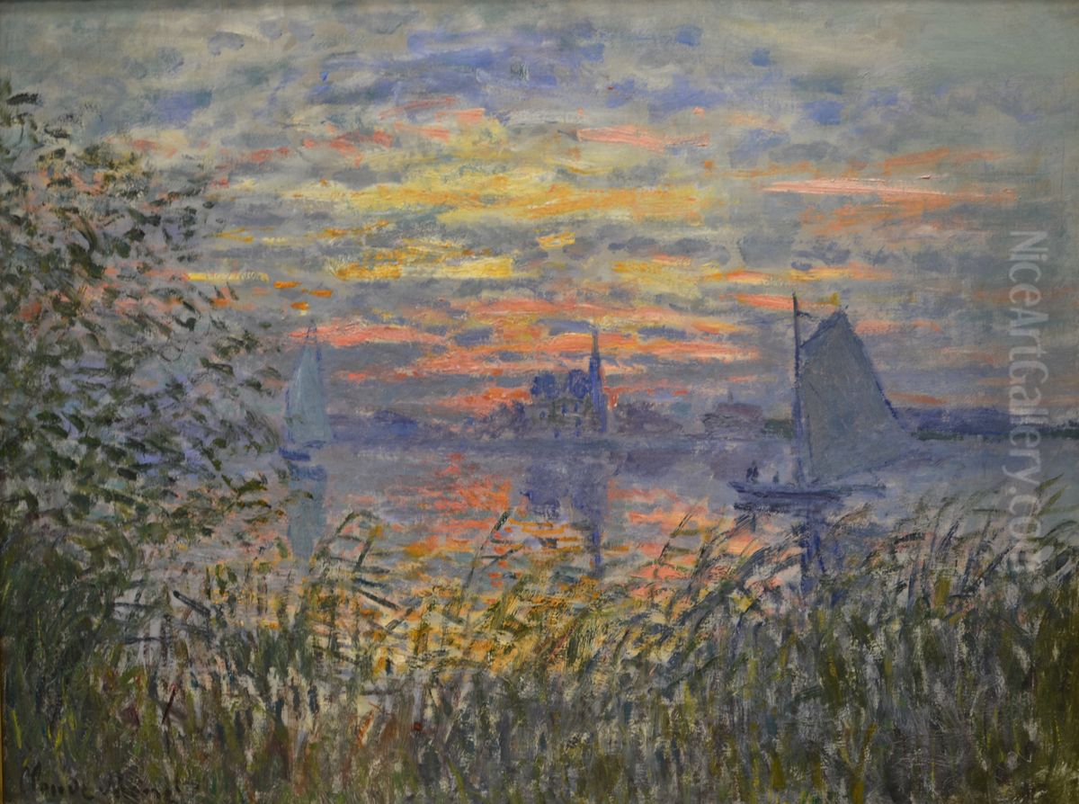 Marine View with a Sunset Oil Painting by Claude Oscar Monet