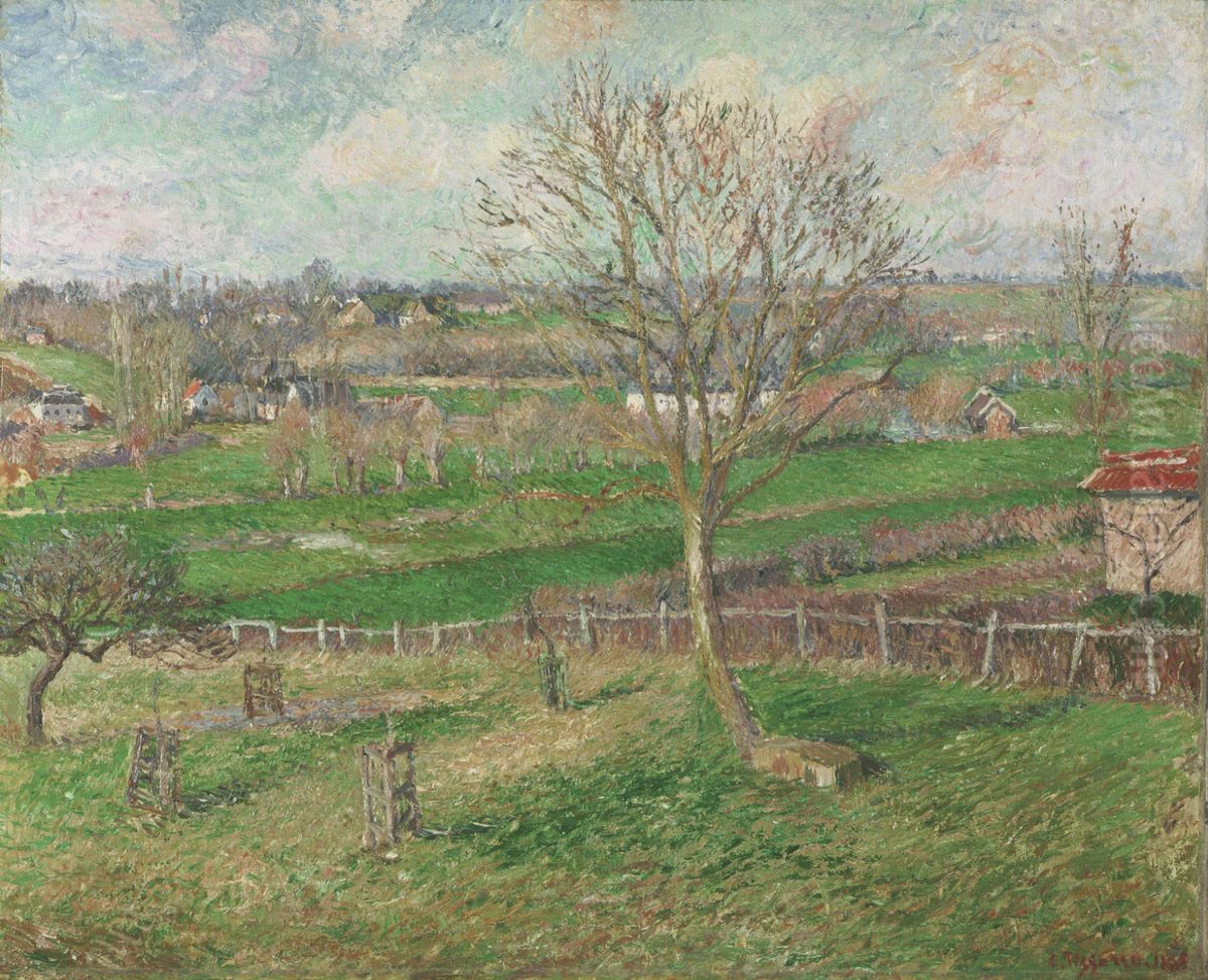 The Field and the Great Walnut Tree in Winter, Eragny Oil Painting by Camille Pissarro
