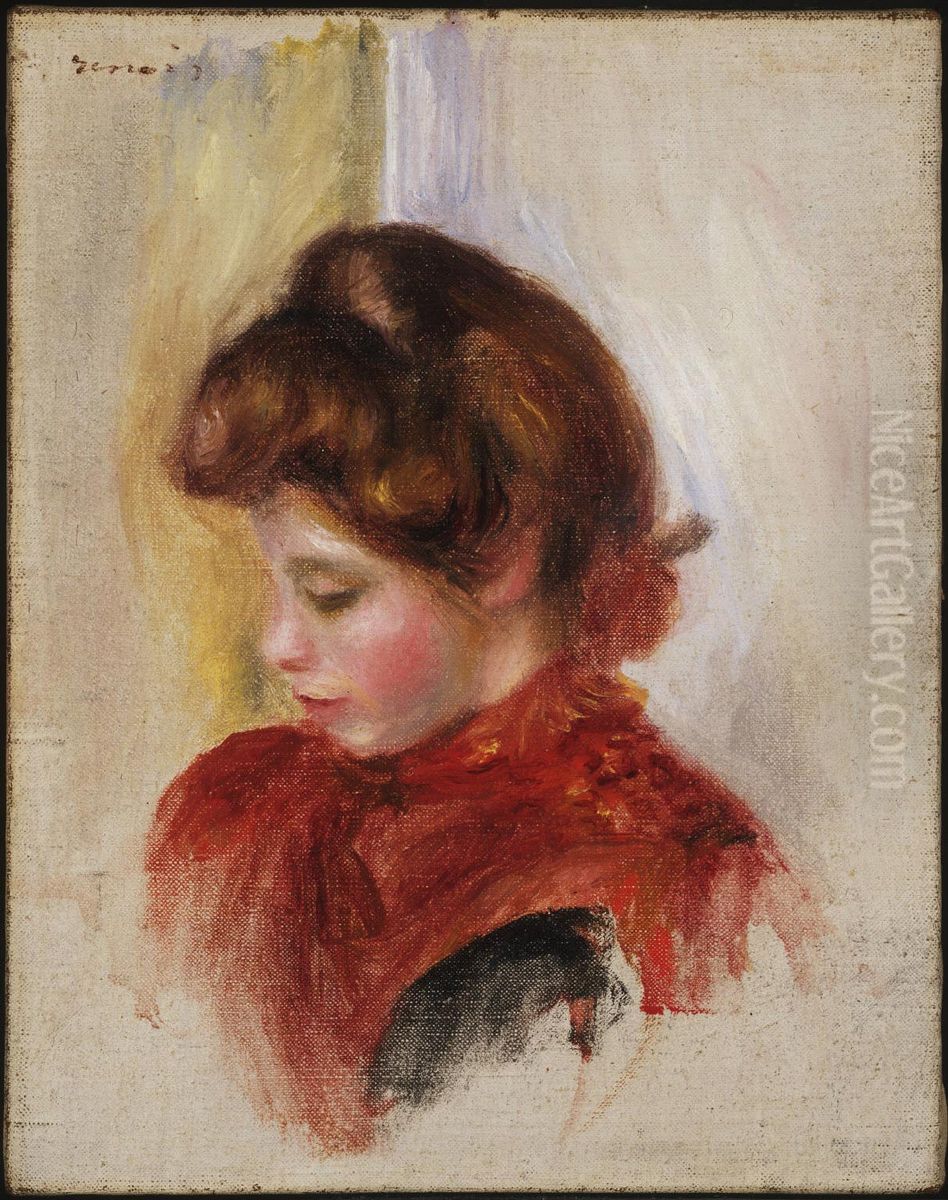 Girl in a Red Scarf Oil Painting by Pierre Auguste Renoir