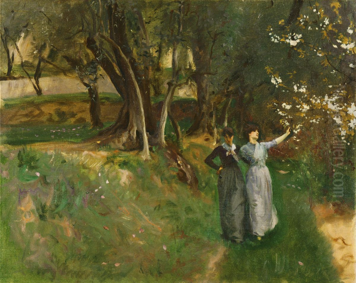 Landscape with Women in Foreground Oil Painting by John Singer Sargent