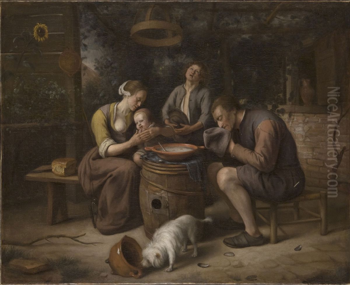 Family in prayer before a meal Oil Painting by Jan Steen