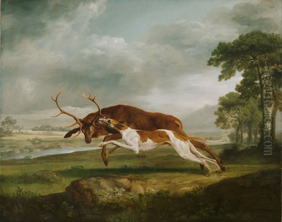 Hound Coursing a Stag Oil Painting by George Stubbs