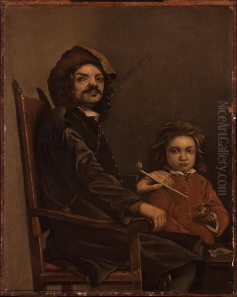 Portrait of a Seated Man with a Boy Oil Painting by Michiel Sweerts
