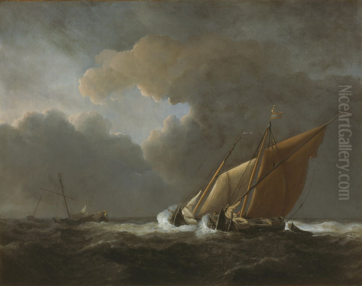 Two Dutch Vessels Close-Hauled in a Strong Breeze Oil Painting by Willem van de Velde the Younger