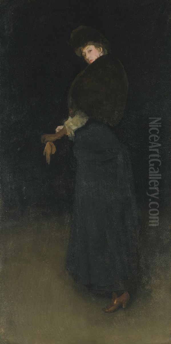 Arrangement in Black (The Lady in the Yellow Buskin) Oil Painting by James McNeill Whistler