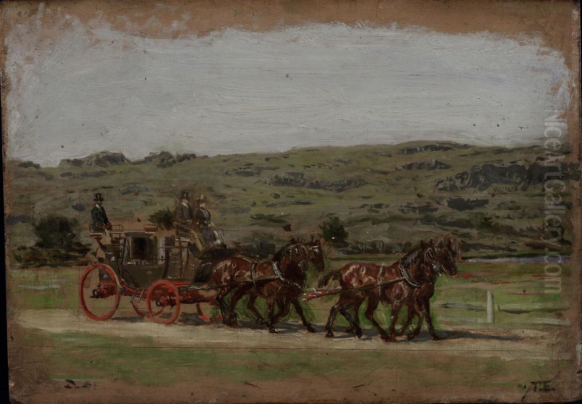 Sketch for The Fairman Rogers Four-in-Hand Oil Painting by Thomas Cowperthwait Eakins