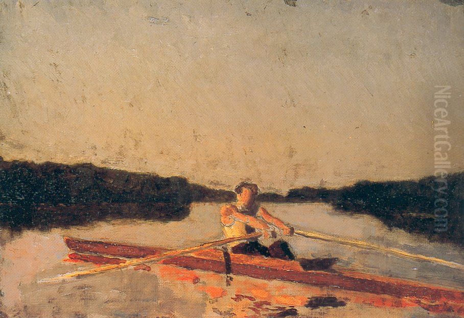 Sketch of Max Schmitt in a Single Scull Oil Painting by Thomas Cowperthwait Eakins