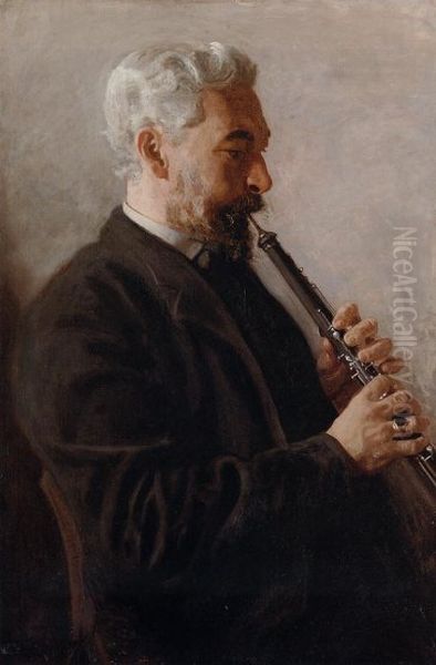 The Oboe Player (Portrait of Dr. Benjamin Sharp) Oil Painting by Thomas Cowperthwait Eakins