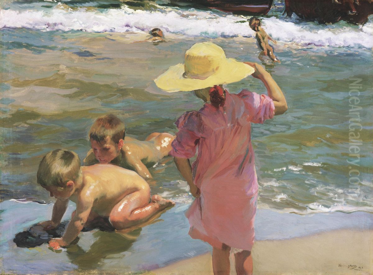 Ninos a la orilla del mar Oil Painting by Joaquin Sorolla