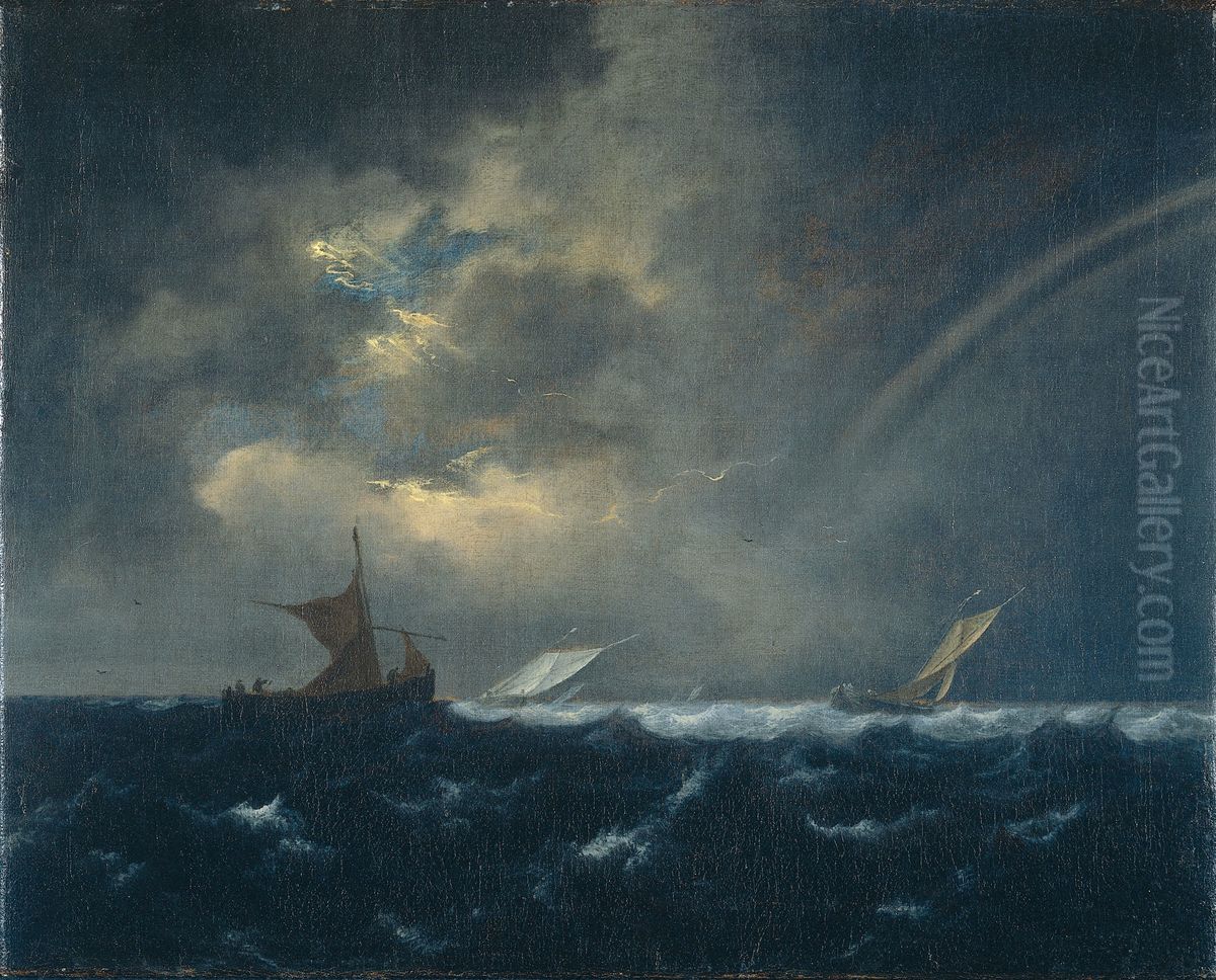 Ships in Stormy Seas Oil Painting by Jacob Van Ruisdael