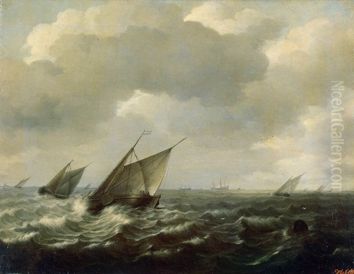 Sailing Vessels in a Strong Wind Oil Painting by Hendrik Martenszoon Sorgh