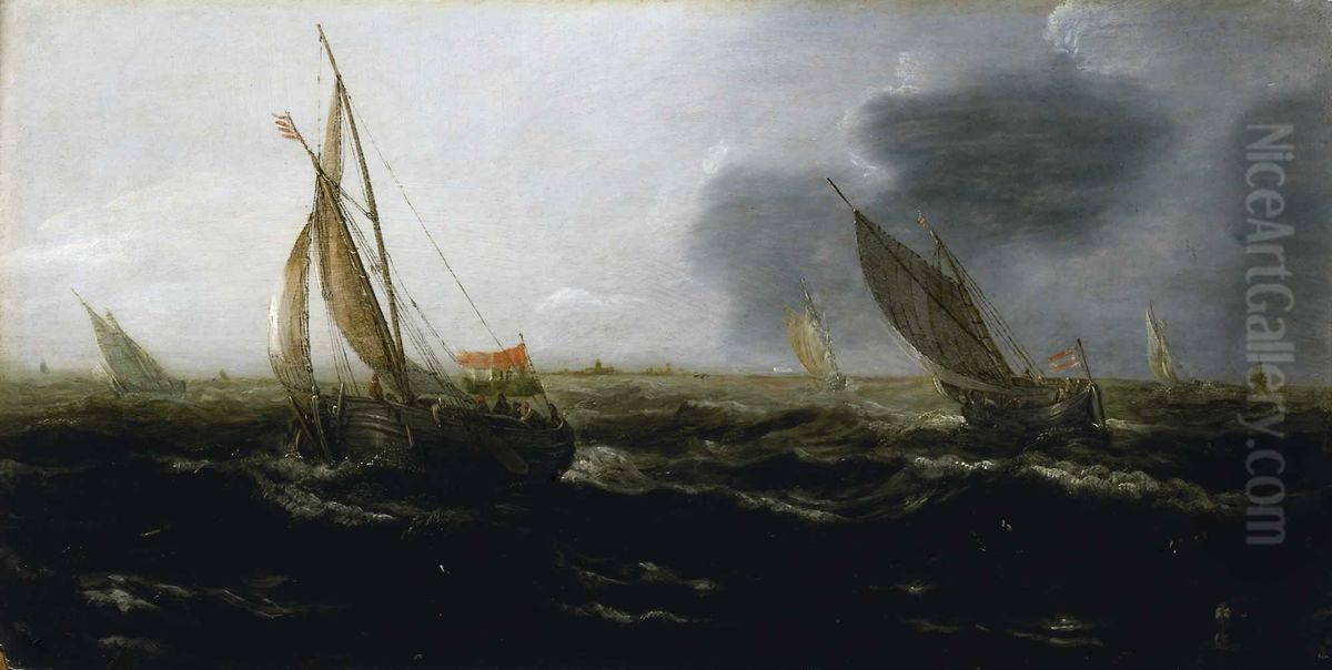 Dutch Vessels in a Strong Breeze Oil Painting by Jan Porcellis