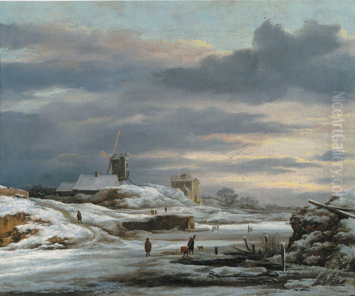 Winter Landscape with a Windmill Oil Painting by Jacob Van Ruisdael