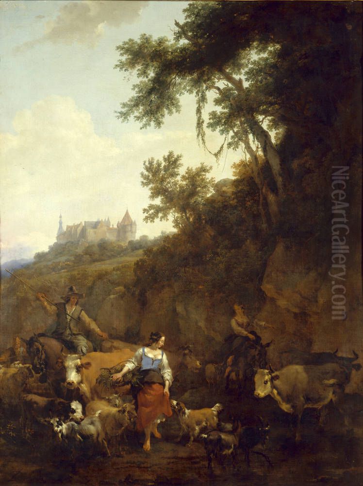 Landscape with Castle Bentheim Oil Painting by Nicolaes Pieterszoon Berchem