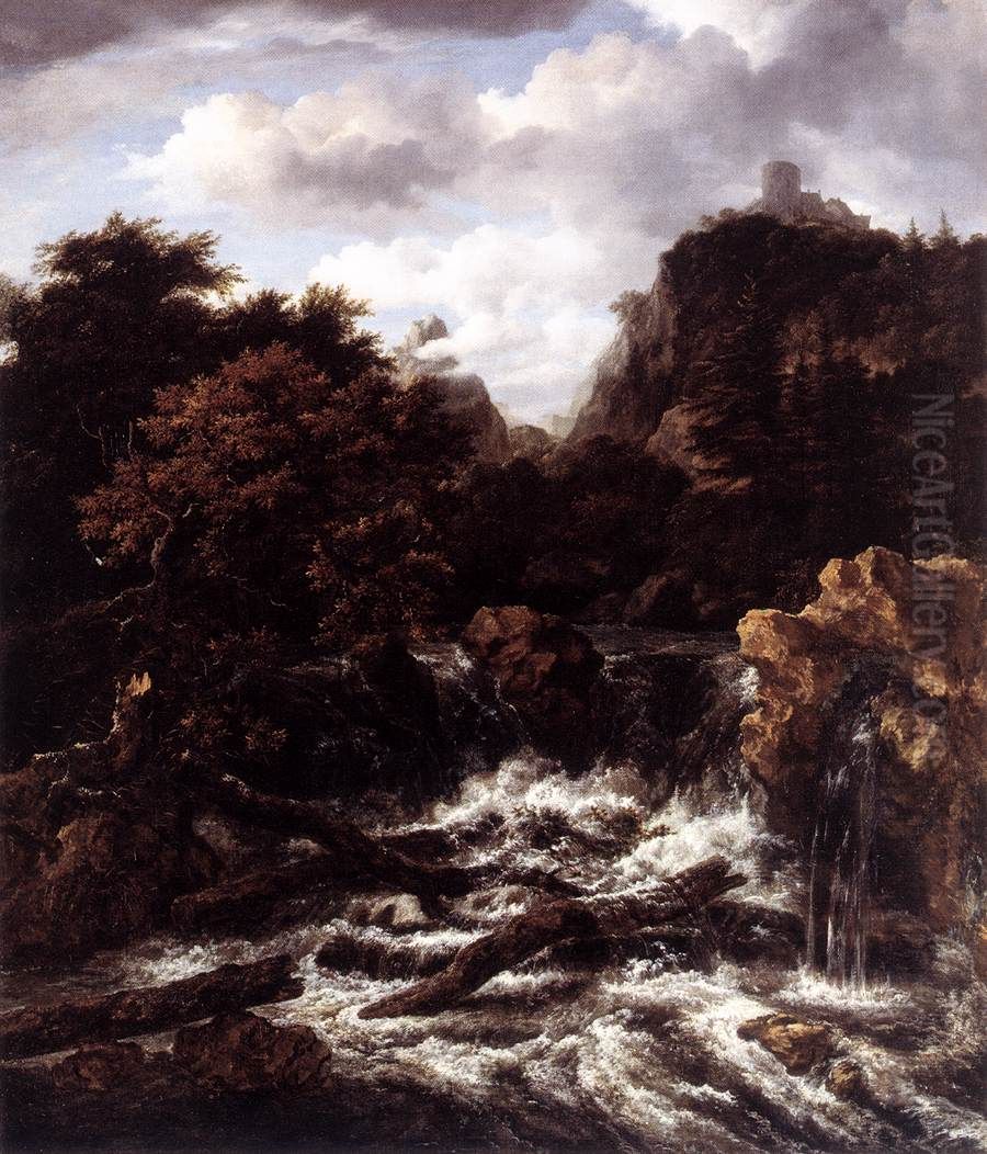 Norwegian Landscape with Waterfall Oil Painting by Jacob Van Ruisdael