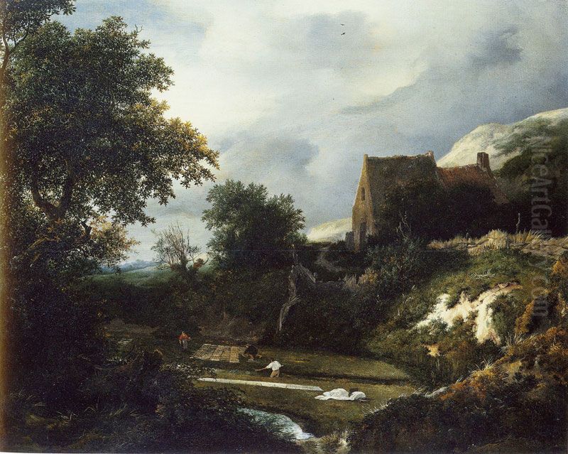 A Bleaching Ground in a Hollow by a Cottage Oil Painting by Jacob Van Ruisdael