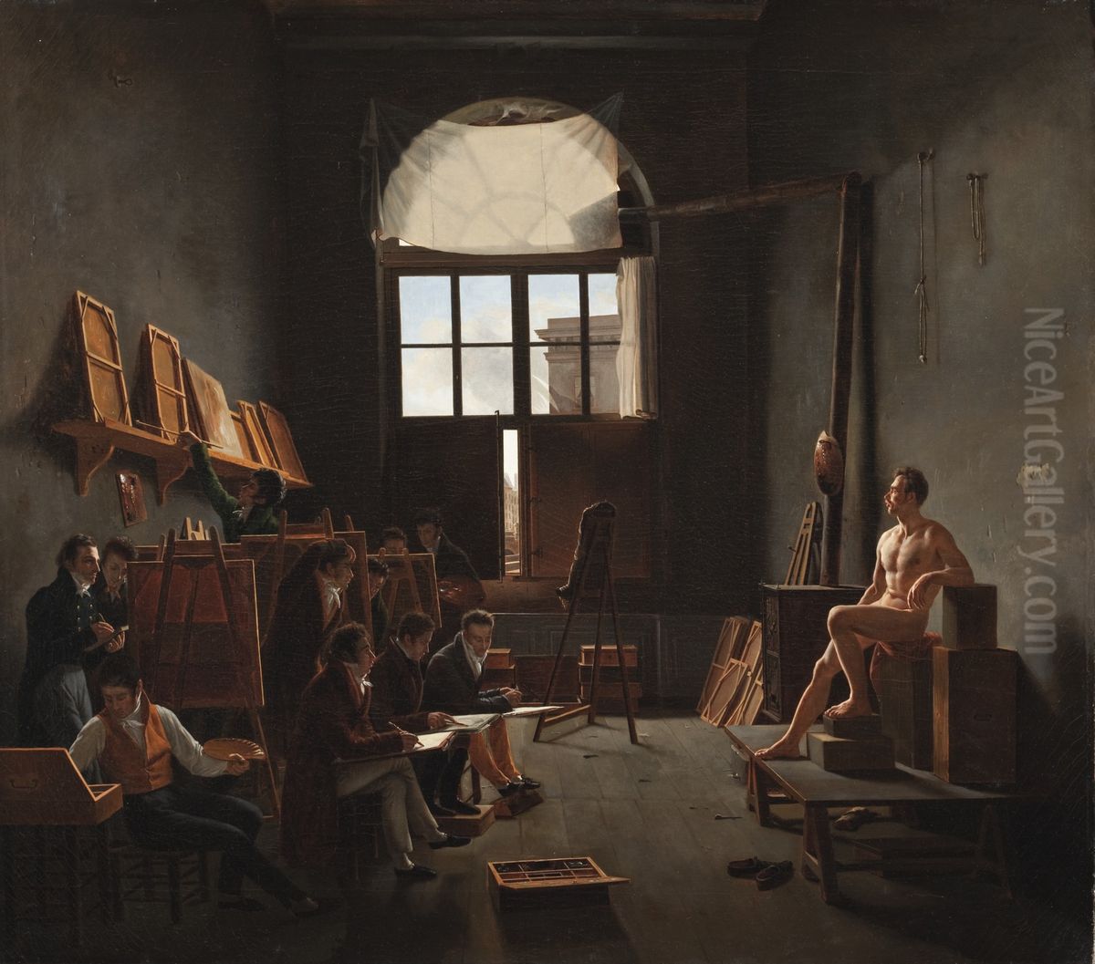 Das Atelier von Jacques-Louis David Oil Painting by Mathieu Cochereau