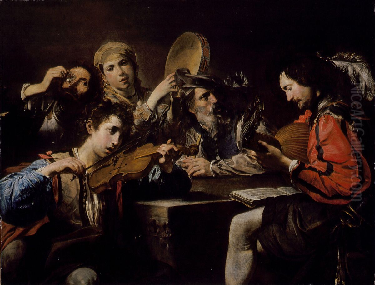 A Musical Party (image 1 of 2) Oil Painting by Valentin De Boulogne