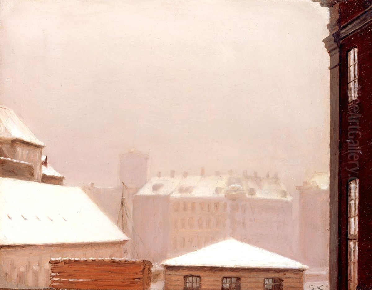 Copenhagen; Roofs under the Snow Oil Painting by Peder Severin Kroyer