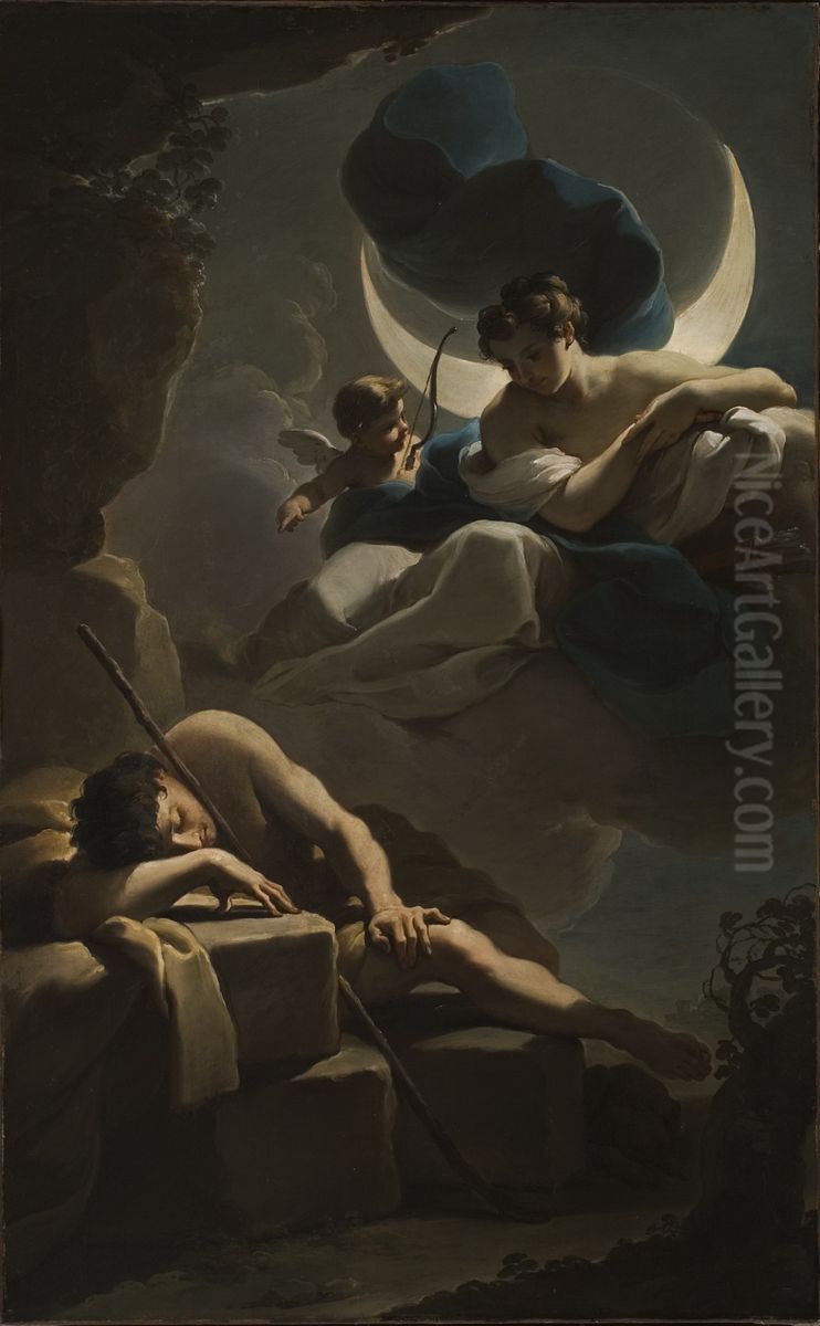 Selene   and  Endymion Oil Painting by Ubaldo Gandolfi