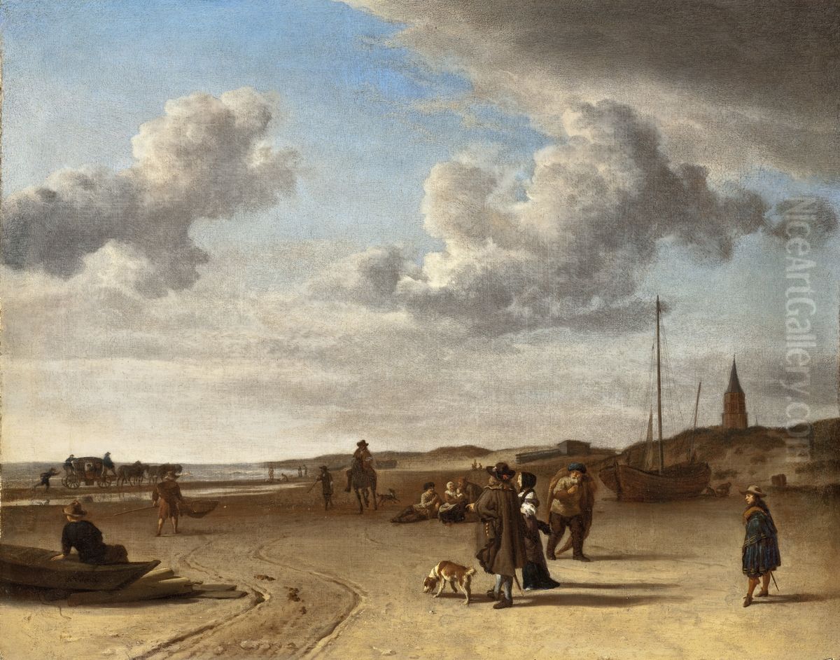 Gezicht op het strand te Scheveningen Oil Painting by Adriaen Van De Velde