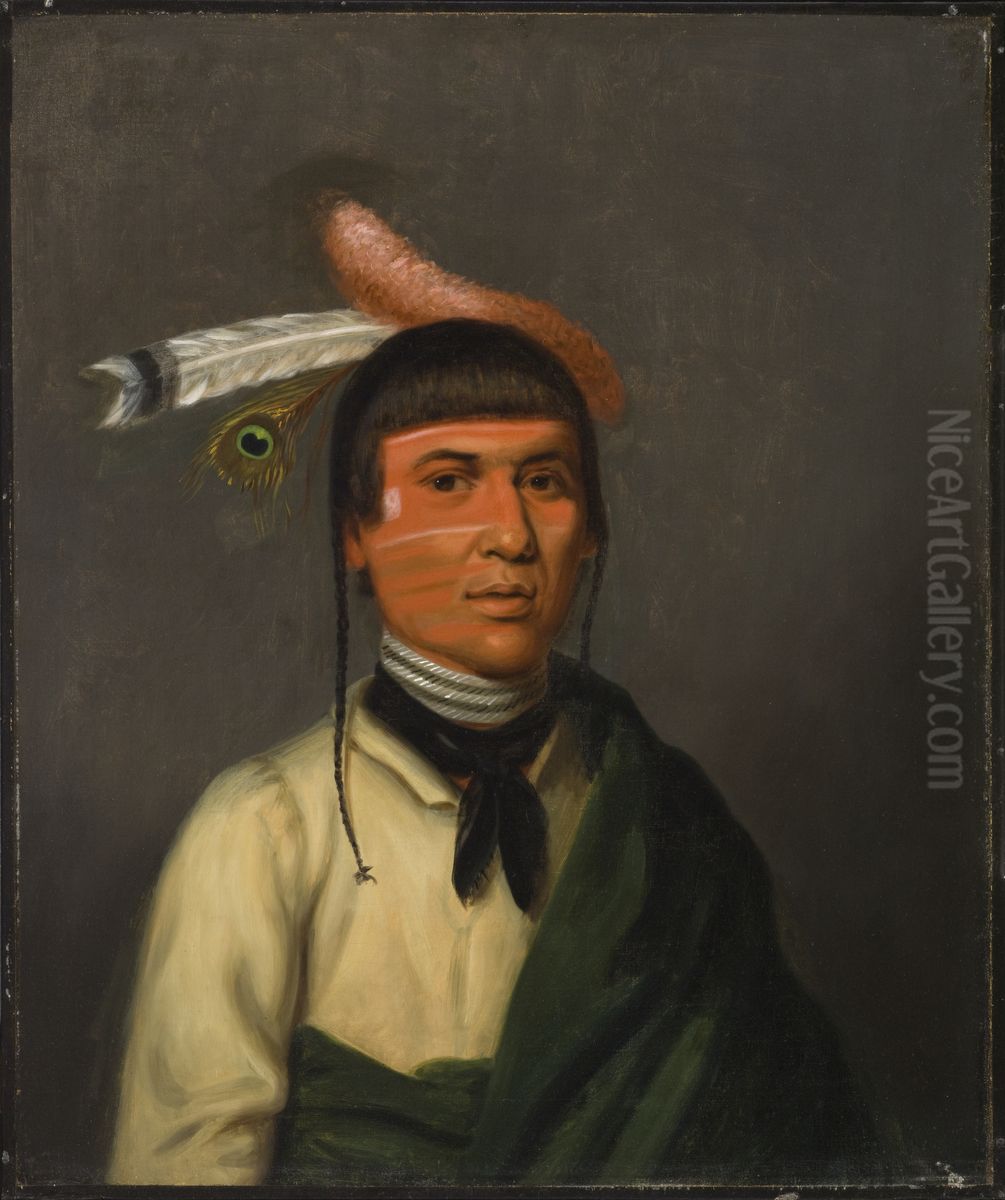 No-Tin (Wind), a Chippewa Chief Oil Painting by Henry Inman