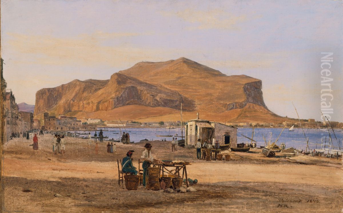 Palermo Harbor with a View of Monte Pellegrino Oil Painting by Martinus Rorbye