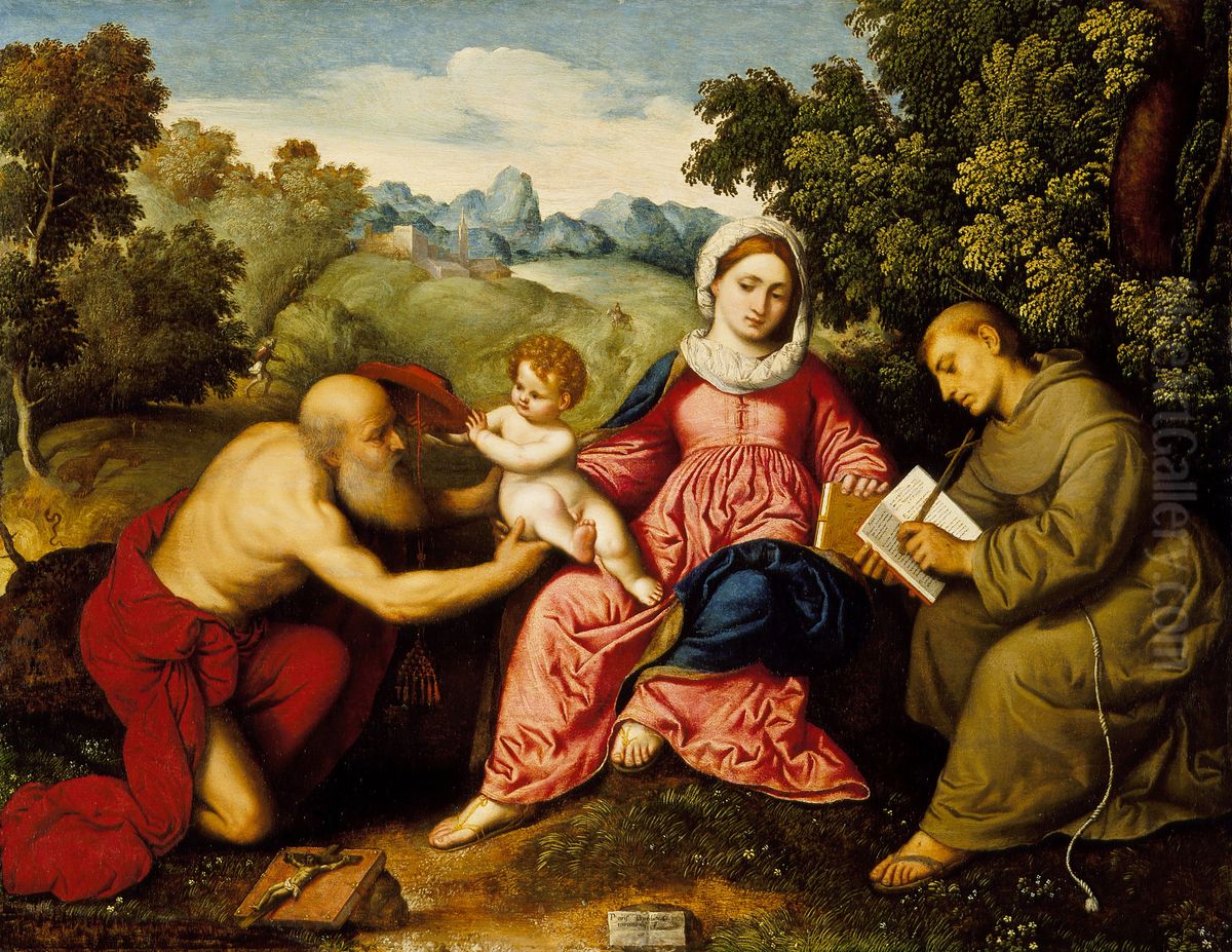 Madonna col Bambino ei santi Girolamo e Francesco Oil Painting by Paris Bordone