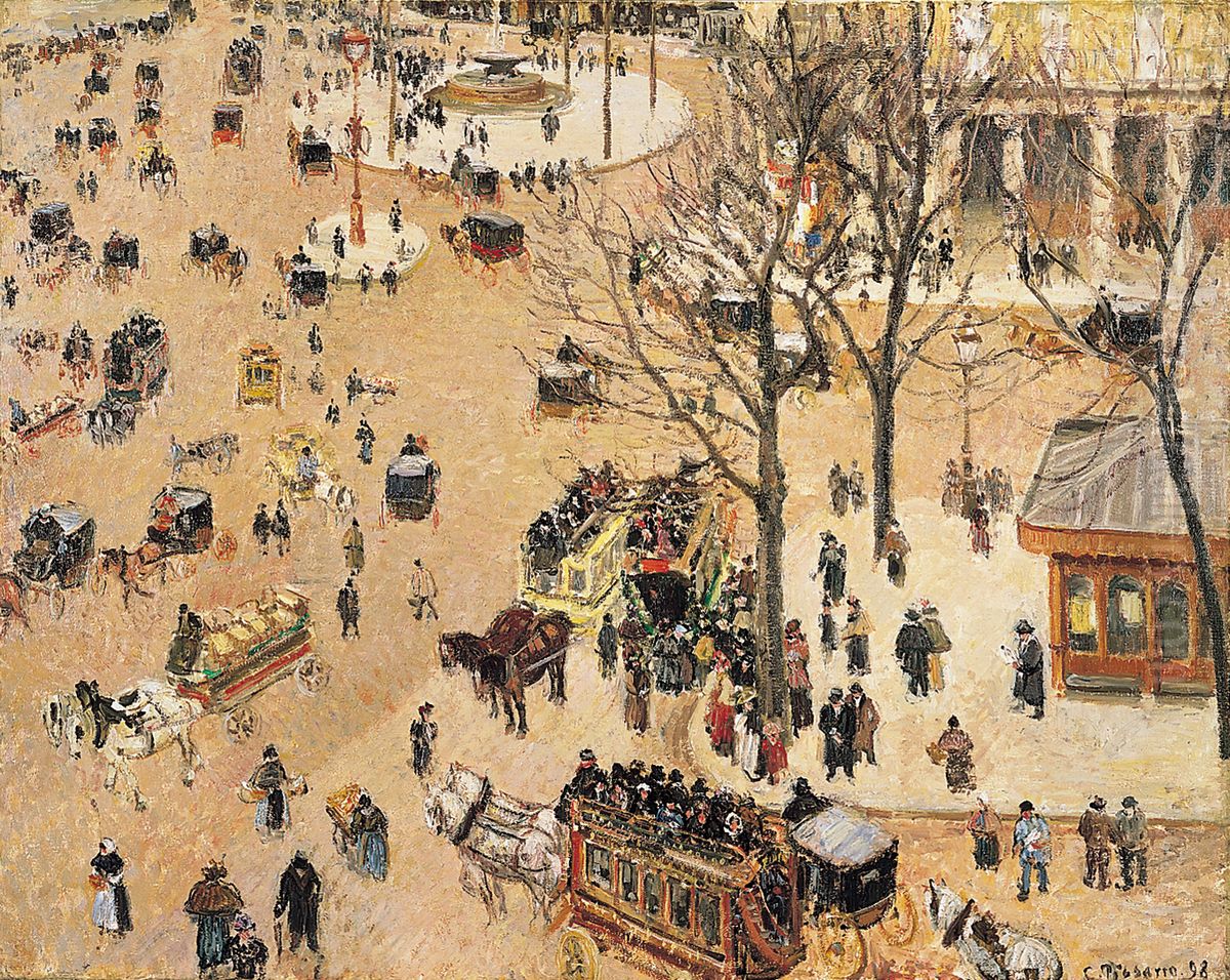 La Place due Theatre Francais Oil Painting by Camille Pissarro