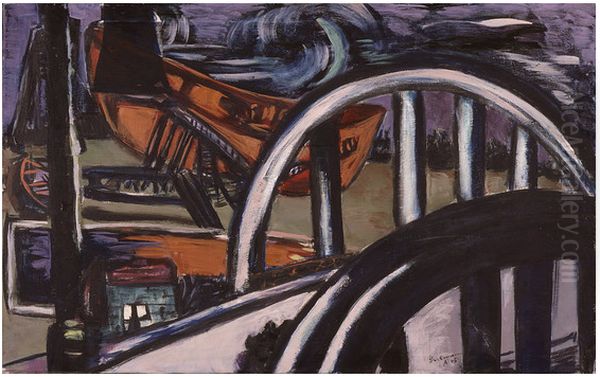 Bridge and Wharf Oil Painting by Max Beckmann