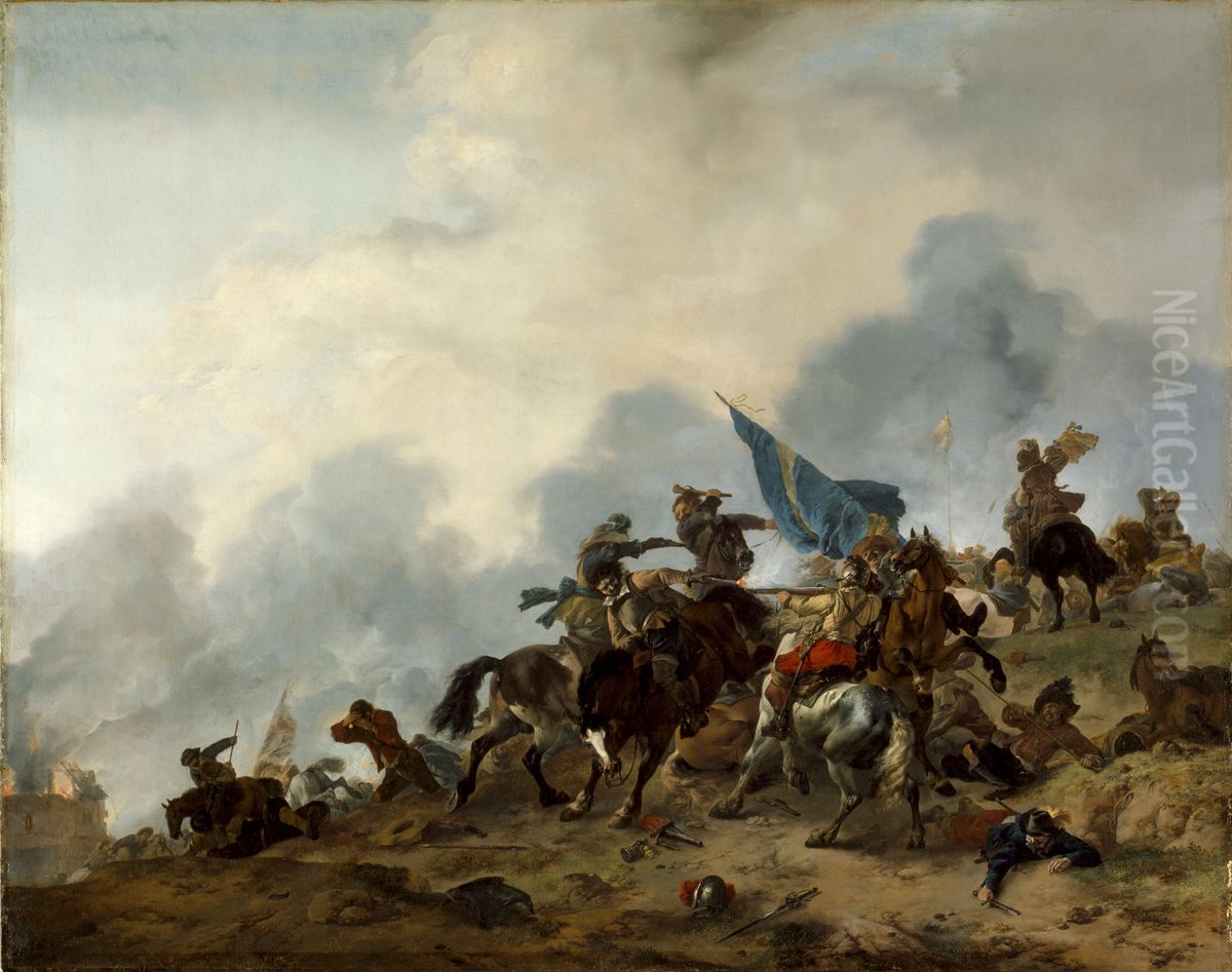 Battle Scene Oil Painting by Philips Wouwerman