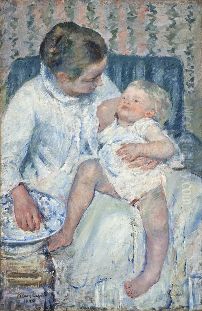 Mother About to Wash Her Sleepy Child Oil Painting by Mary Cassatt