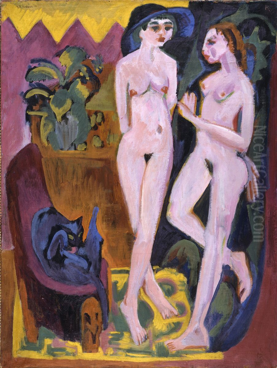 Two Nudes in a Room Oil Painting by Ernst Ludwig Kirchner