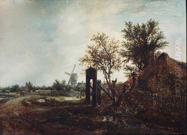 Landscape with a Cottage and a Windmill Oil Painting by Jacob Van Ruisdael
