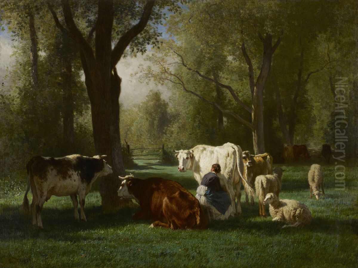Landscape with Cattle and Sheep Oil Painting by Constant Troyon